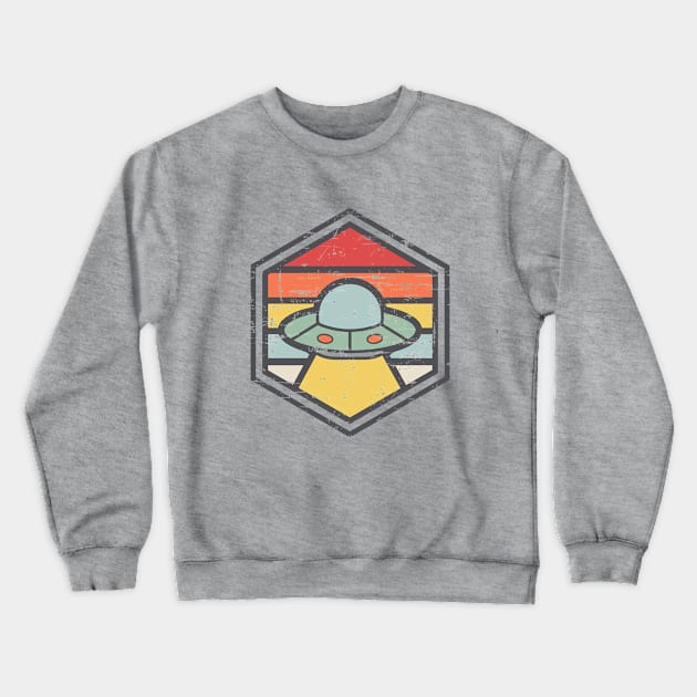 Retro Badge UFO Light Crewneck Sweatshirt by rojakdesigns